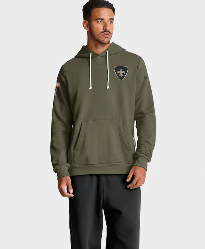 Shop New Orleans Saints 2025 Salute To Service Sideline Olive Hoodie