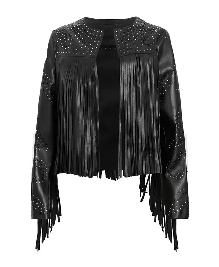 Shop Reba McEntire The Voice S28 Embellished Fringed Leather Jacket