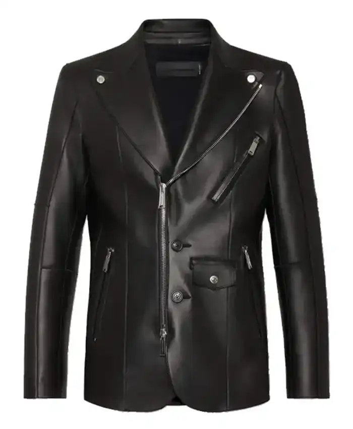Shop Zayn Malik Eyes Closed Black Leather Jacket