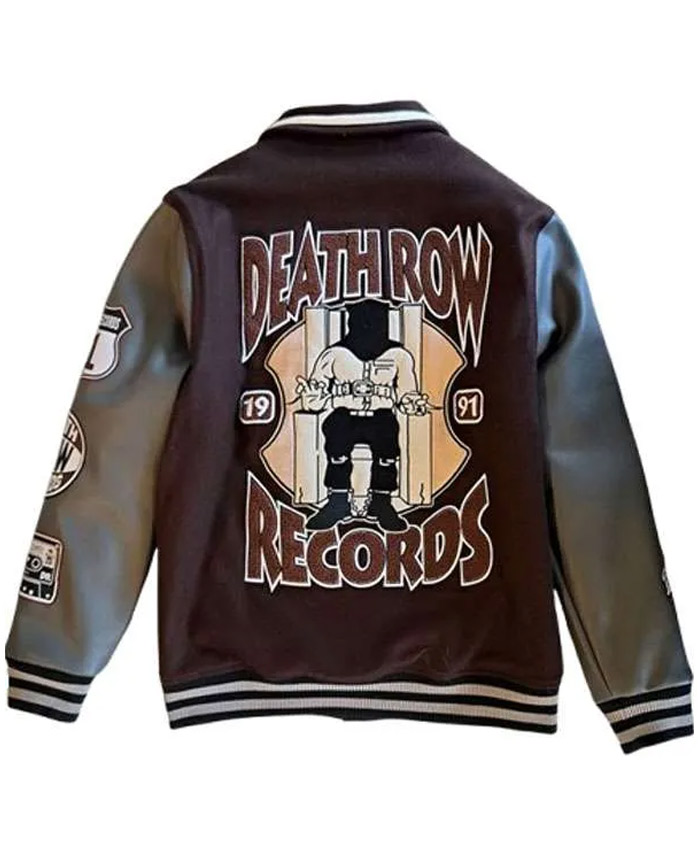 Snoop Dogg Death Row Records 1991 Grey and Brown Varsity Jacket Men and Women