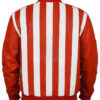 Striped Red and White Leather Bomber Jacket Men and Women