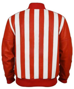 Striped Red and White Leather Bomber Jacket Men and Women