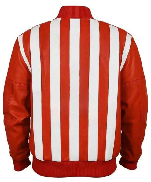 Striped Red and White Leather Bomber Jacket Men and Women