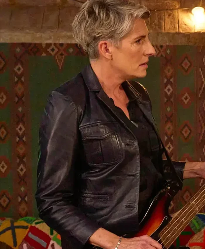 Tamsin Greig Riot Women S01 Black Leather Jacket For Sale