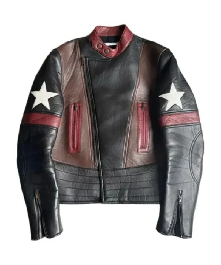 The Voice S28 Kenny Iko Leather Racer Jacket with Star on Sleeves