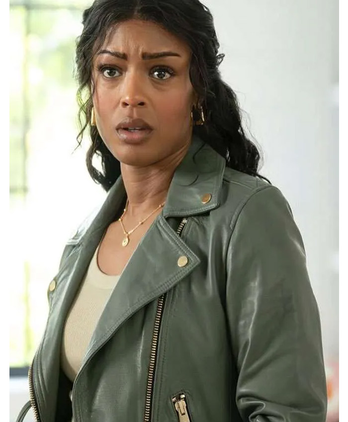 Tv Series High Potential Season 02 Javicia Leslie Green Leather Biker Jacket