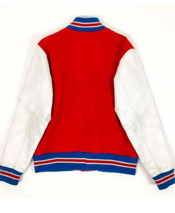 Unisex Supreme Red and White Letterman Varsity Jacket