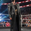 WWE Monday Night RAW 2025 Wrestler Seth Rollins Black Leather Long Coat
