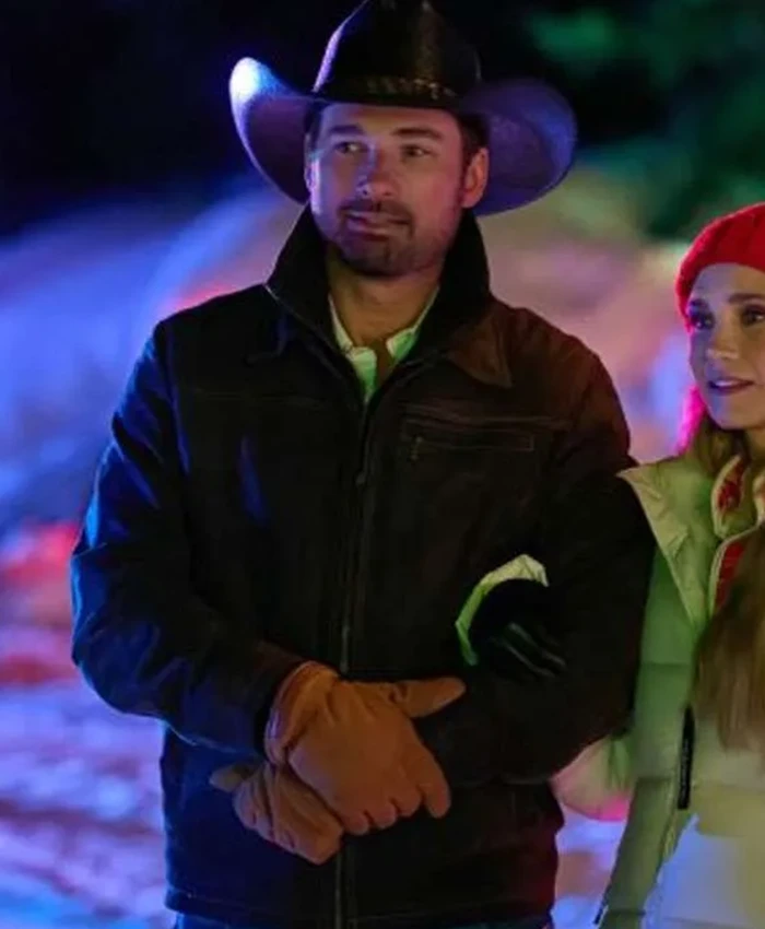 Warren Christie A Royal Montana Christmas Brown Leather Jacket For Sale