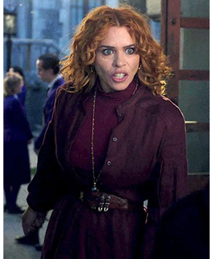 Wednesday S02 Billie Piper Burgundy Long Coat