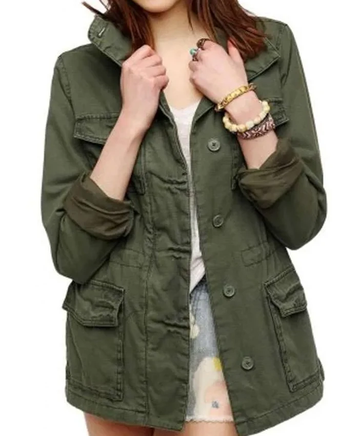 Women 4 Pocket Military Green Cotton Jacket