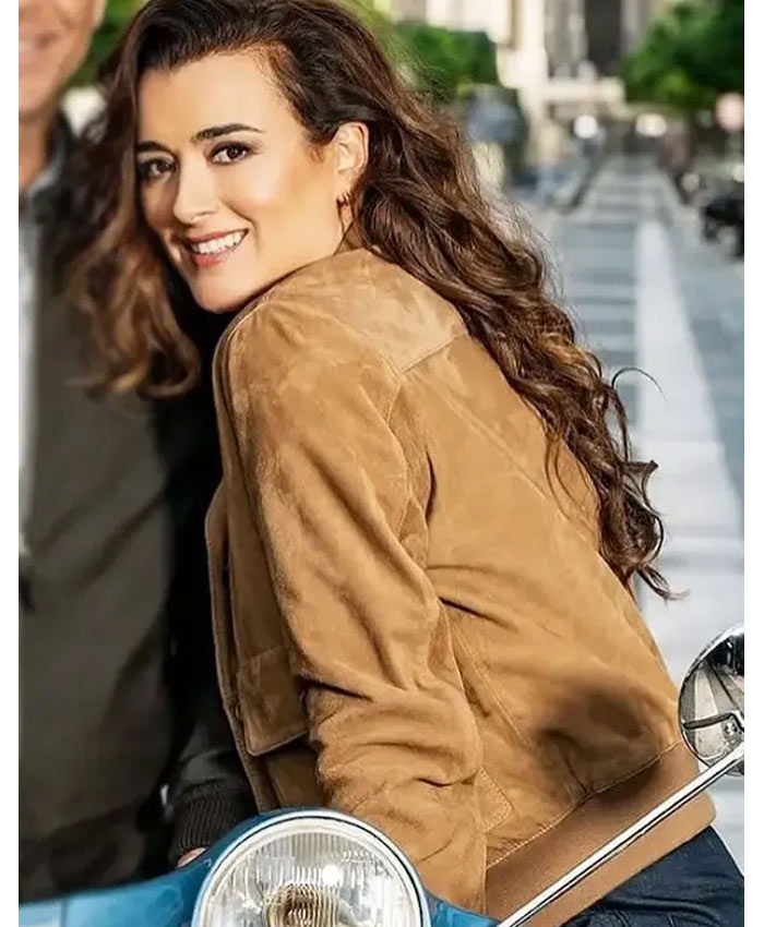 Ziva David NCIS Tony and Ziva Brown Suede Leather Bomber Jacket