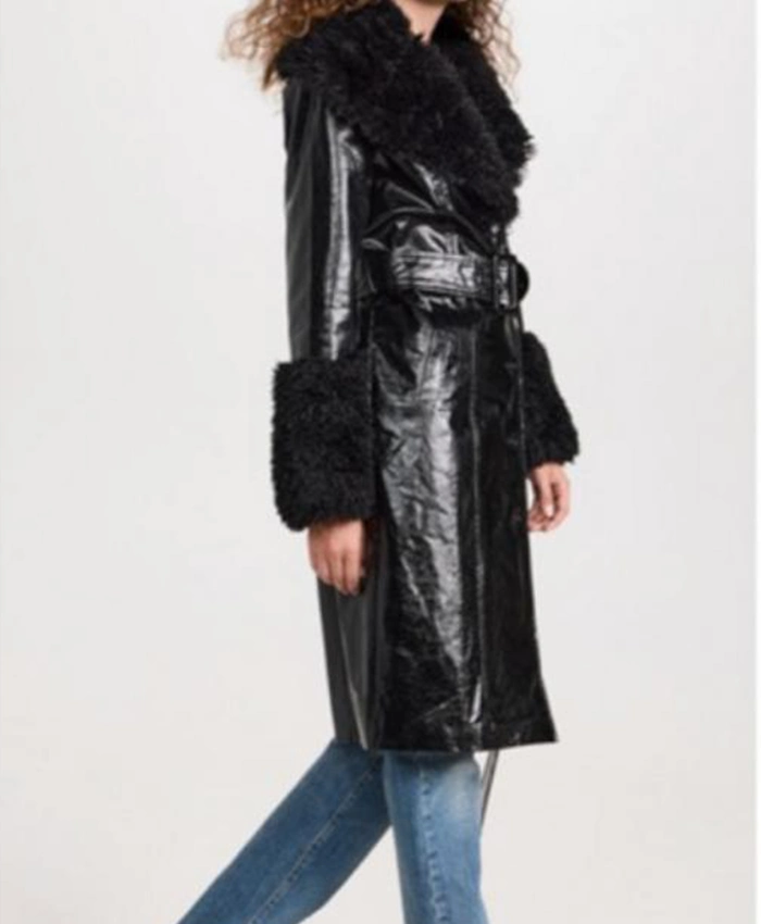 Aimee Lou Wood Daddy Issues S02 Black Leather Coat For Sale