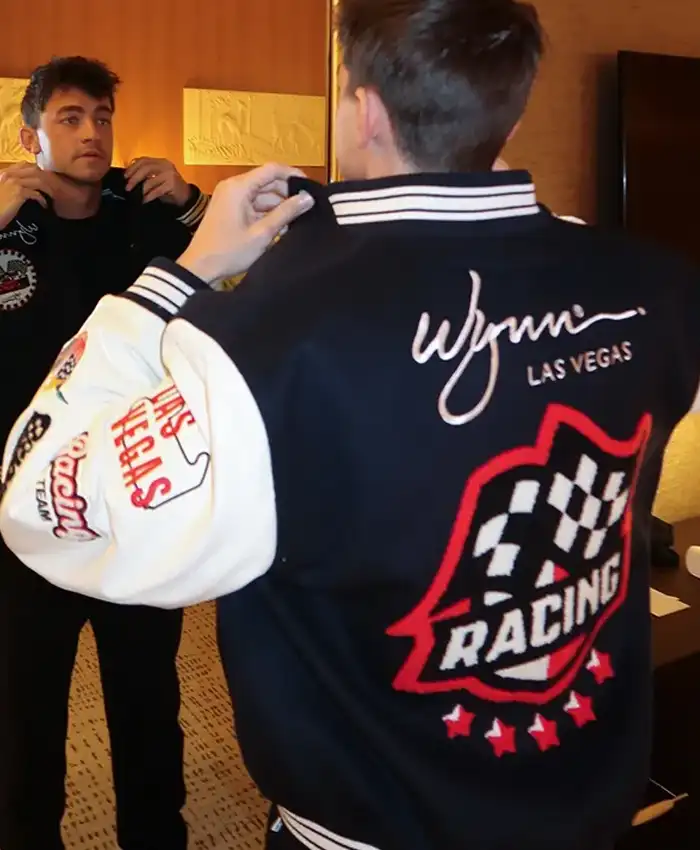 Alex Sless Wynn Las Vegas Black and White Varsity Racing Jacket