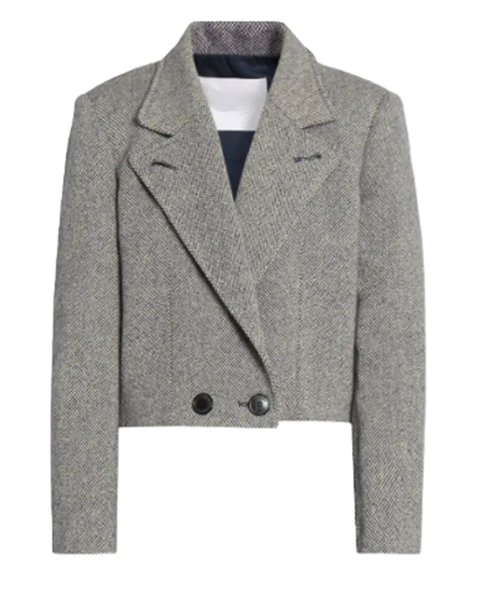 Amanda Rollins Law and Order SVU S27 Grey Cropped Jacket Front