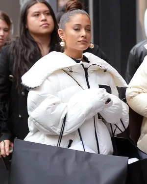 American singer Ariana Grande White Puffer Jacket