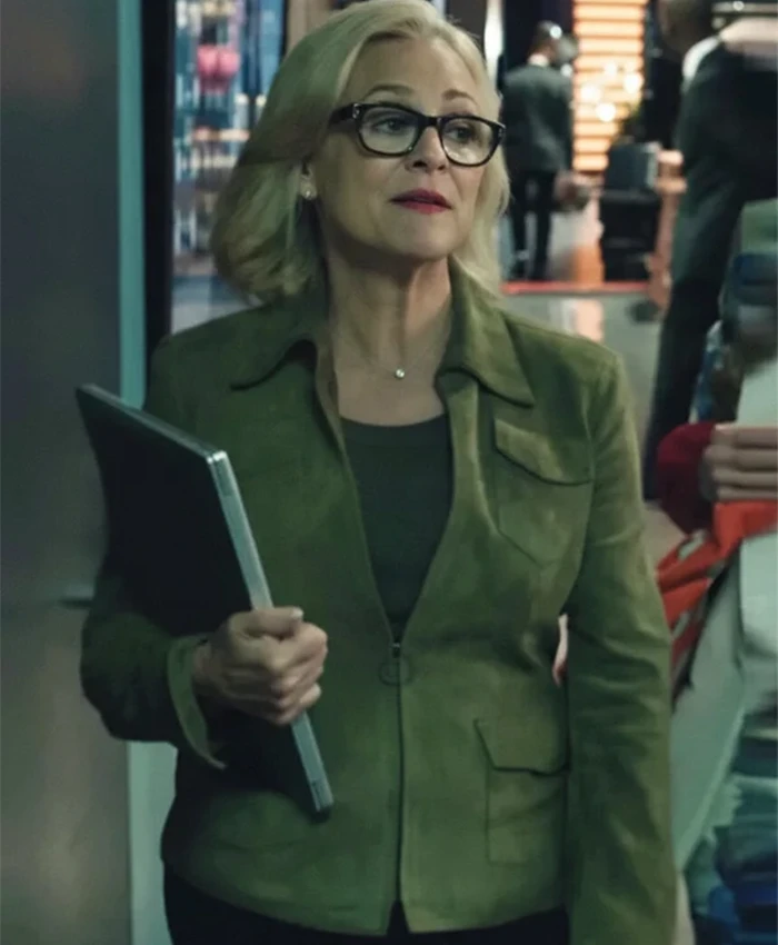 Amy Sedaris Elsbeth S03 Green Suede Leather Jacket