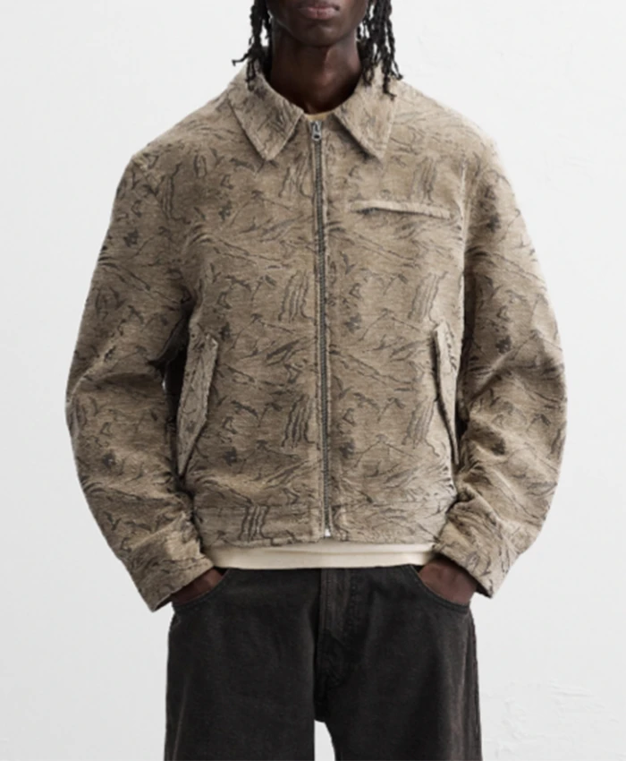 Andre Richardson Beyond the Gates Beige Printed Jacket For Sale