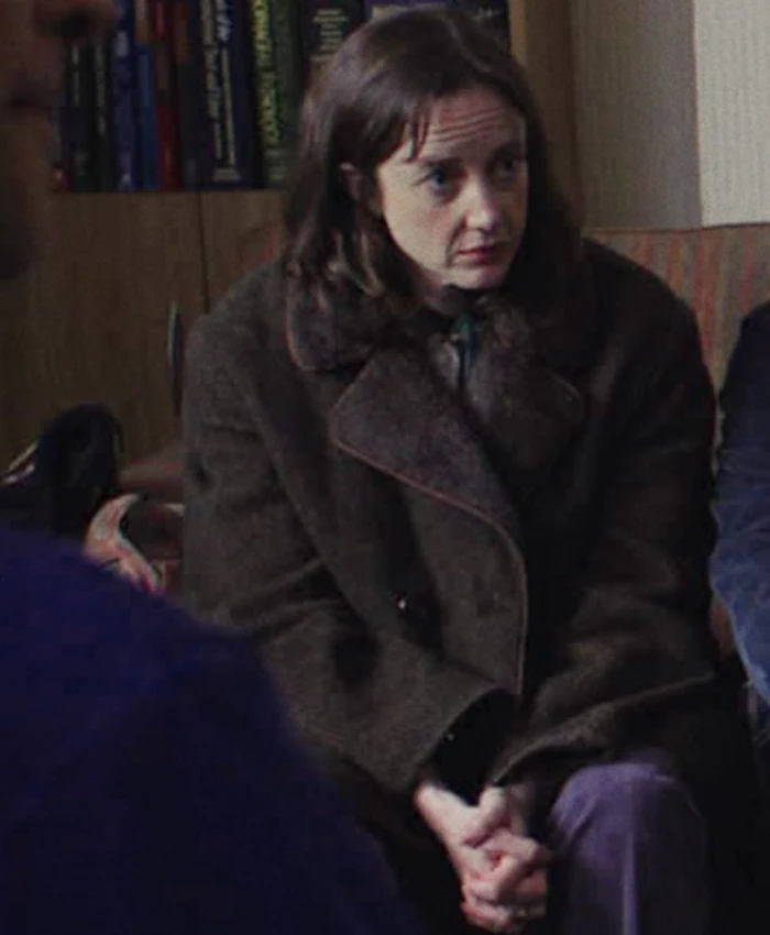 Andrea Riseborough Goodbye June Brown Shearling Coat For Sale