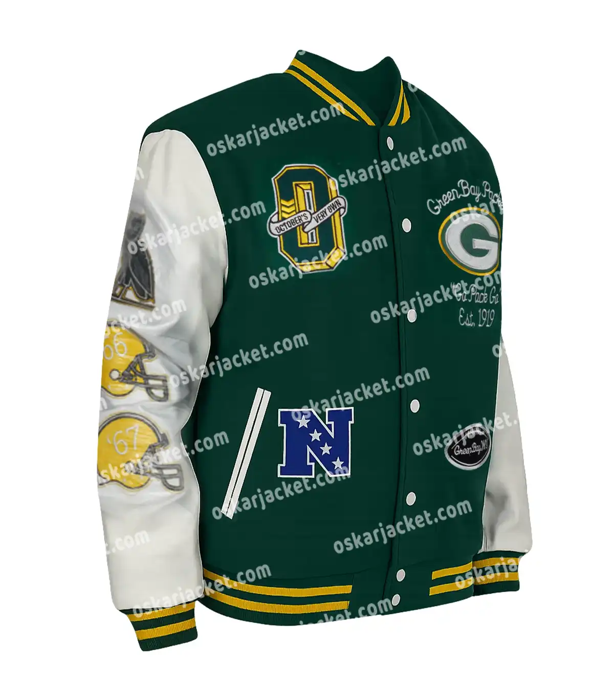 Aparecida Green Bay Packers Wool Varsity Button Jacket For Men