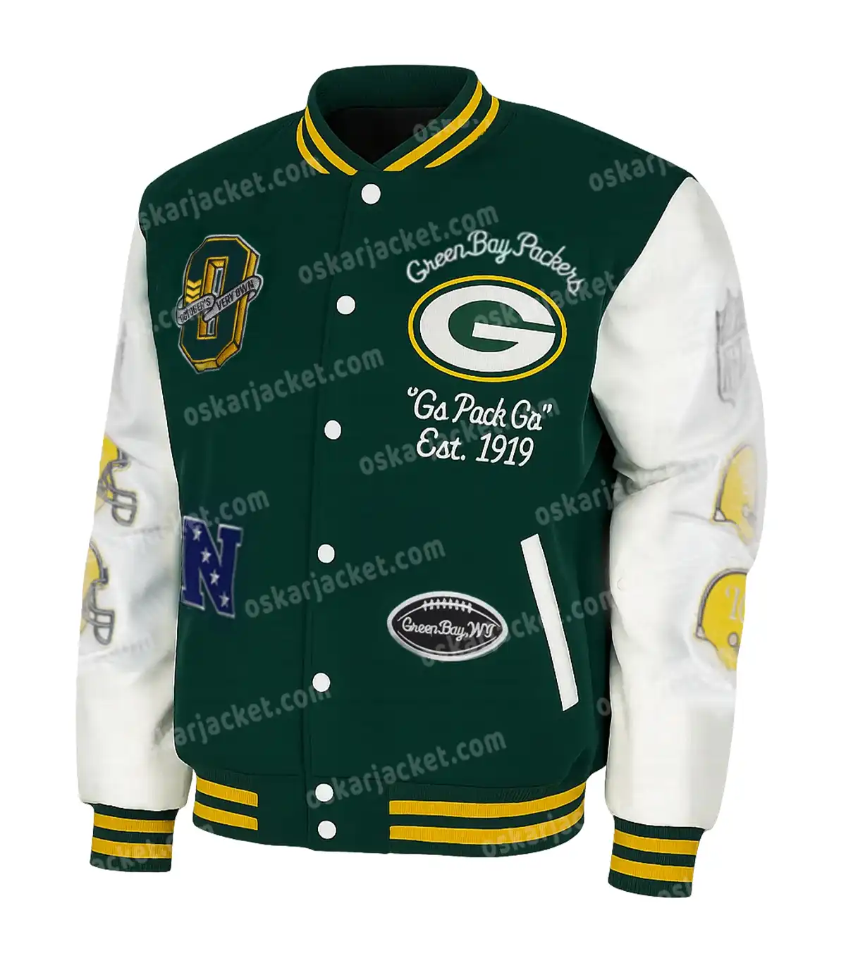 Aparecida Green Bay Packers Wool Varsity Button Jacket
