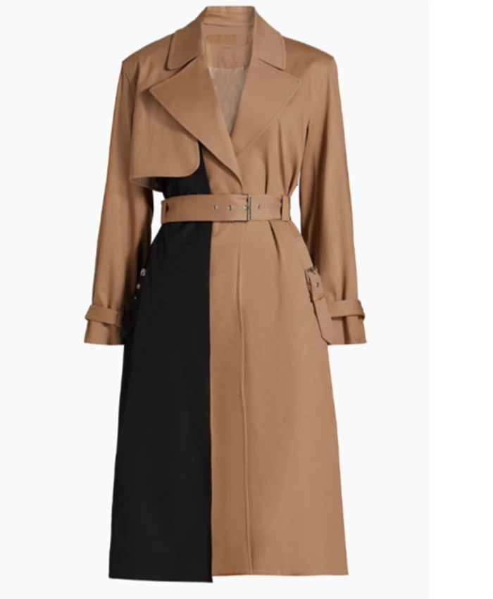 Arielle Prepetit Beyond the Gates Beige Colorblock Trench Coat For Sale