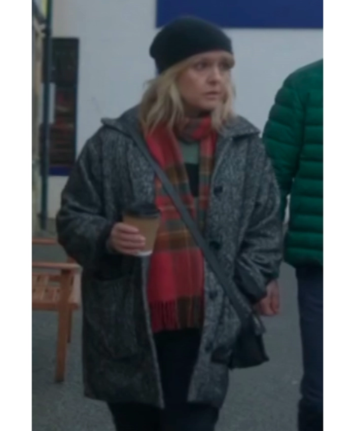 Ashley Jensen Shetland S10 Grey Herringbone Coat