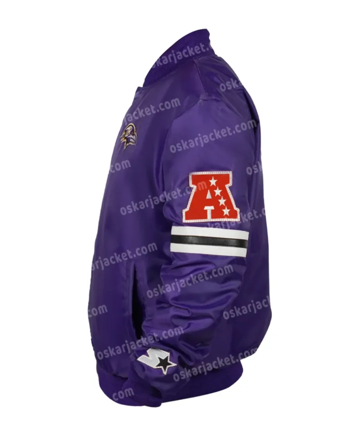 Baltimore Ravens Purple Satin Starter Bomber Jacket For Men