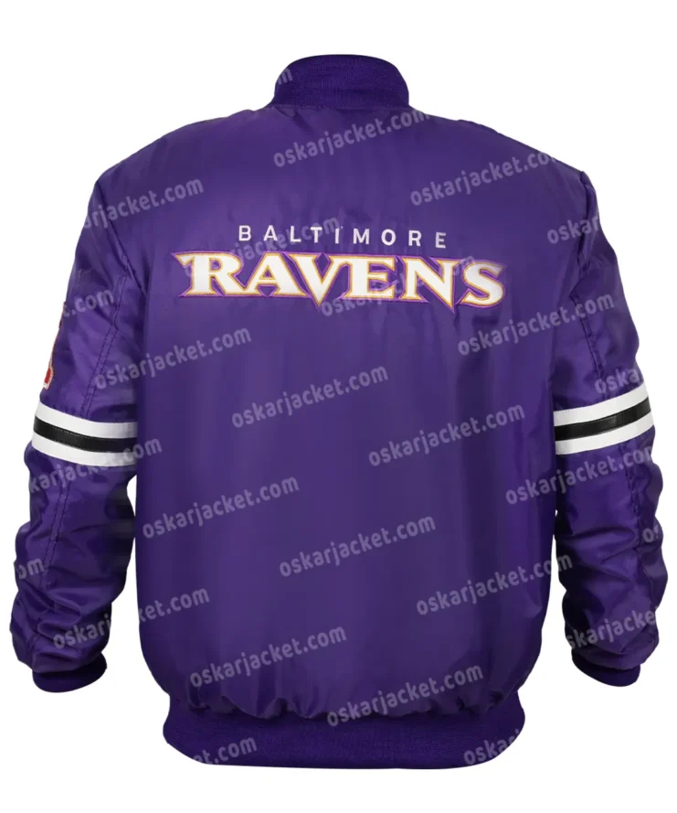 Baltimore Ravens Purple Satin Starter Bomber Jacket For Men and Women