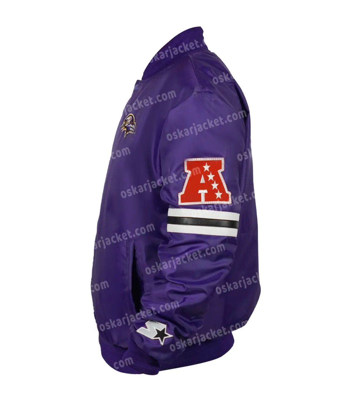 Baltimore Ravens Purple Satin Starter Bomber Jacket For Men
