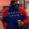 Basketball Player Karl-Anthony Towns Marty Supreme Blue and Red Hooded Jacket