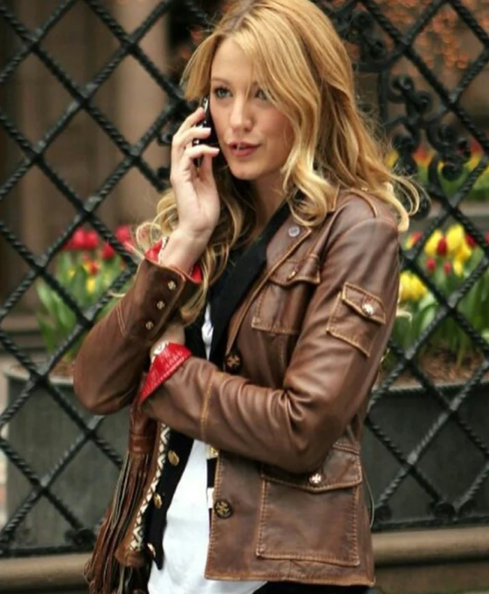 Blake Lively Gossip Girl S01 Brown Leather Jacket For Sale