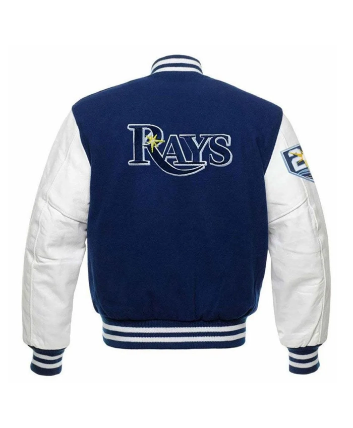 Blue and White Tampa Bay Rays Wool and Leather Letterman Jacket