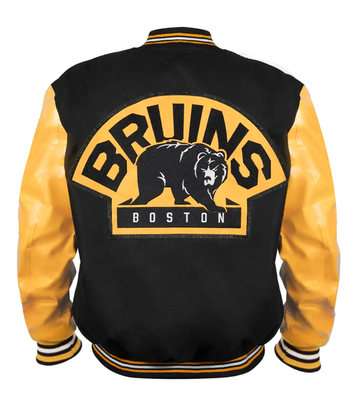 Boston Bruins Black and Yellow Wool Varsity Bomber Jacket