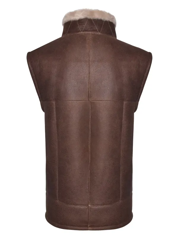 Brown Sheepskin Lined Leather Vest For Men and Women