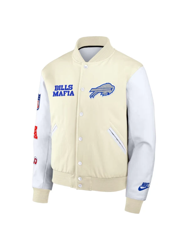 Buffalo Bills Nike White 2025 Rivalries Collection Full-Snap Varsity Jacket