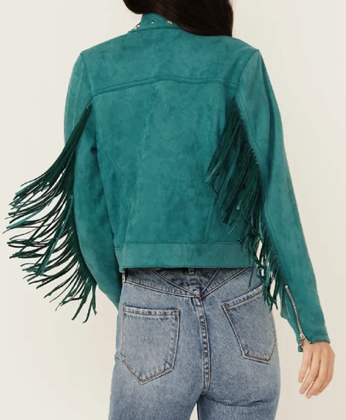 Buy River Heartland S19 Studded Fringe Teal Jacket