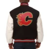 Calgary Flames Black and White Full-Snap Wool Varsity Jacket