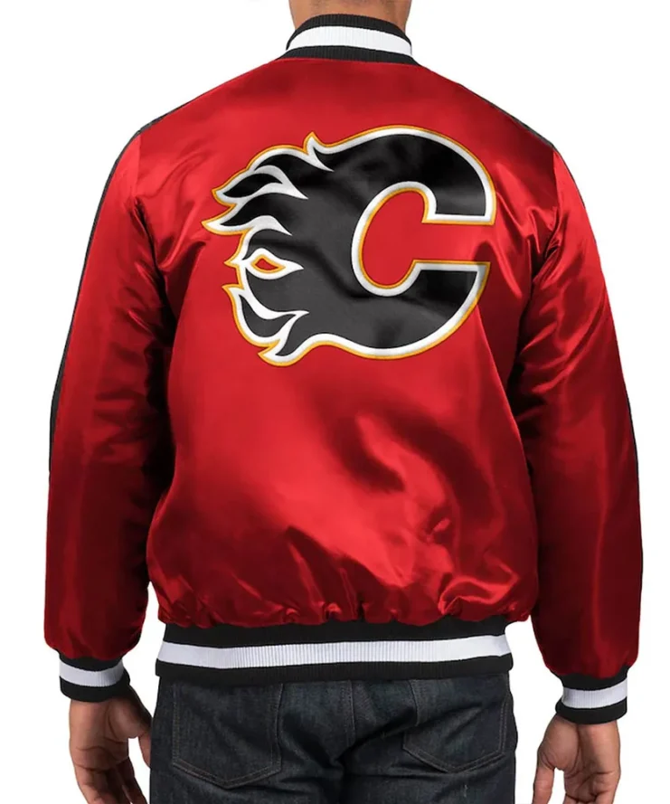 Calgary Flames O-Line Full-Snap Red Satin Varsity Jacket