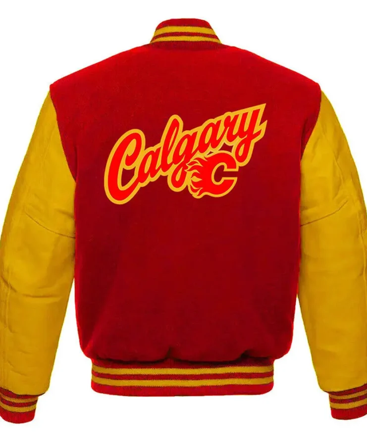 Calgary Flames Red and Gold Full-Snap Wool Varsity Jacket