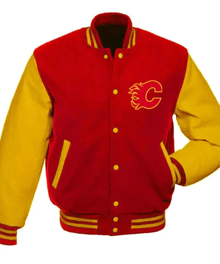 Calgary Flames Red and Gold Varsity Jacket