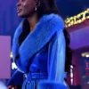 Carnaby Christmas Lights Switch-On 2025 AJ Odudu Belted Blue Leather Coat with Trim Fur