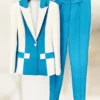 Carrie Preston Elsbeth S03 Blue & White Colorblock Suit For Sale