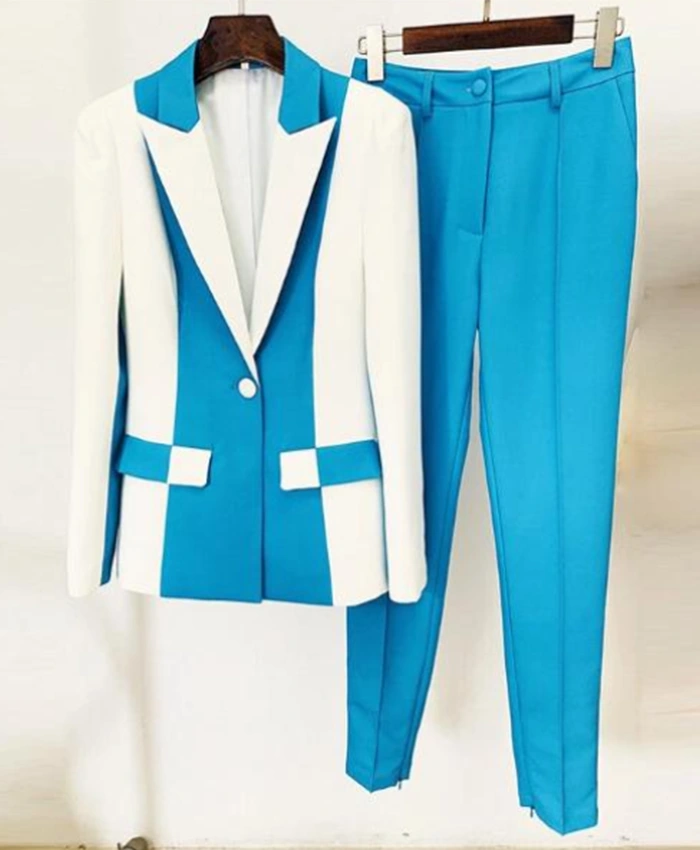 Carrie Preston Elsbeth S03 Blue & White Colorblock Suit For Sale