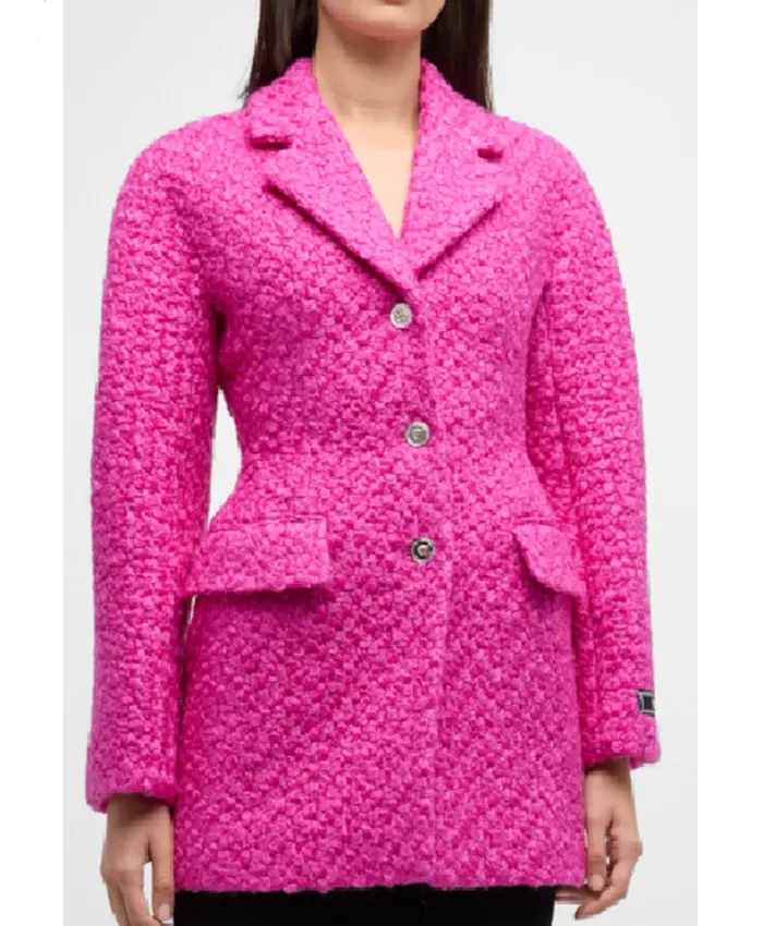 Carrie Preston Elsbeth S03 Pink Tweed Coat For Sale