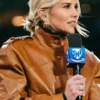 Charissa Thompson Las Vegas Raiders Vs Denver Broncos Brown Leather Belted Coat