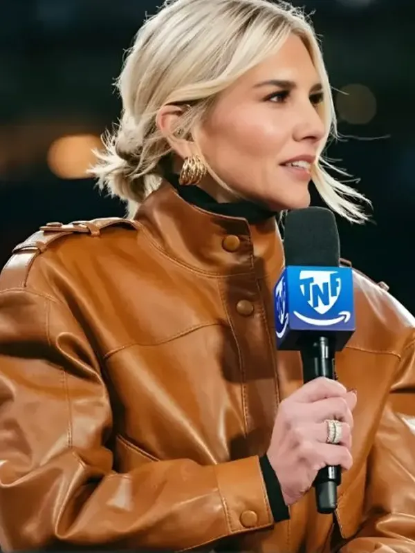 Charissa Thompson Las Vegas Raiders Vs Denver Broncos Brown Leather Belted Coat
