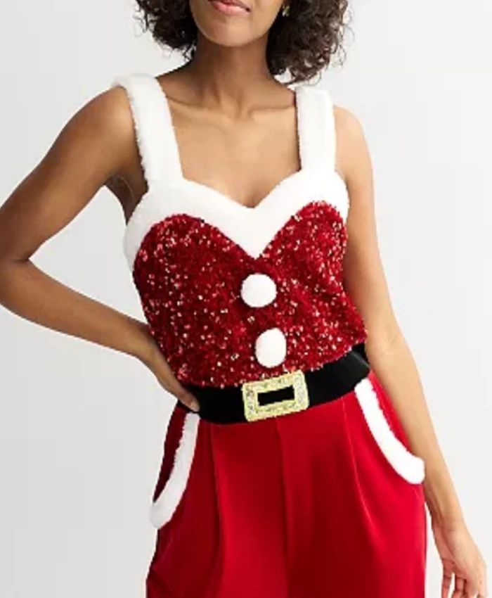 Christmas Holiday Sequin Santa Red Jumpsuit For Sale