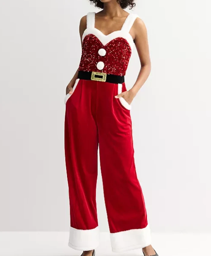 Christmas Holiday Sequin Santa Red Jumpsuit