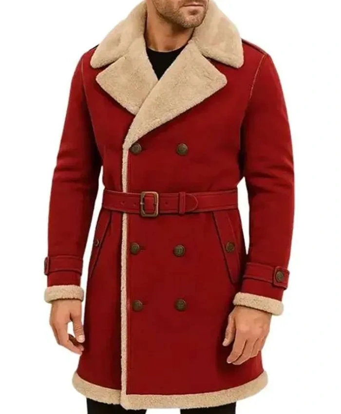 Christmas Men Red Shearling Coat